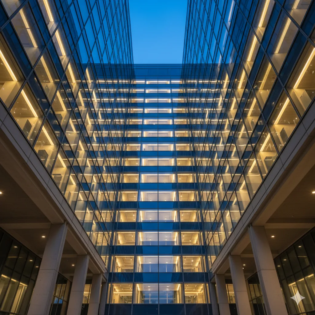 Architektonische Glasfassade als Sinnbild einer klaren Grenzlinie