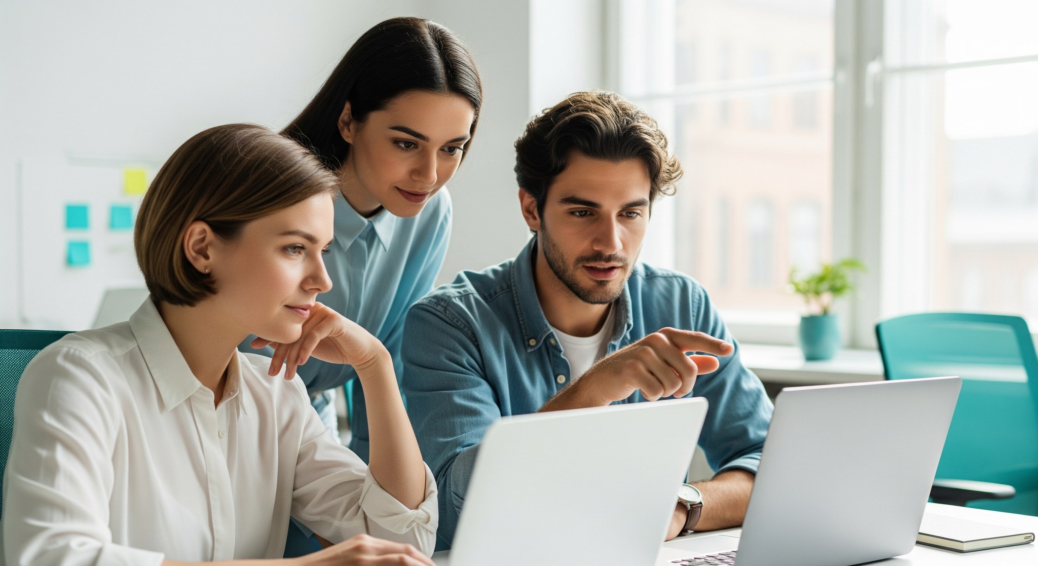 Content- und SEO-Team analysiert Daten am Bildschirm